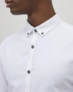 White Textured Muscle Fit Long Sleeve Shirt
