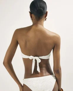 White Textured Shell Bandeau Bikini Top