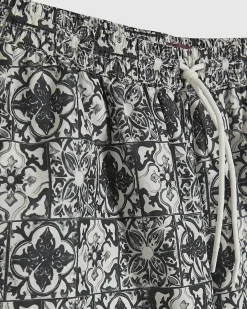 White Tile Print Swim Shorts