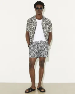 White Tile Print Swim Shorts