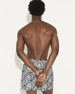 White Tile Print Swim Shorts