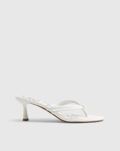 White Toe Thong Mid Heeled Sandals
