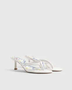 White Toe Thong Mid Heeled Sandals