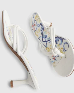 White Toe Thong Mid Heeled Sandals