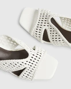 White Weave Block Heel Mule Sandals