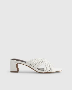 White Weave Block Heel Mule Sandals