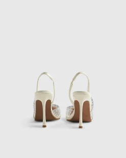 White Wide Fit Sparkle Slingback Court Heels