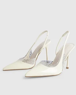 White Wide Fit Sparkle Slingback Court Heels