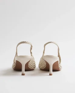 White Wide Fit Woven Slingback Court Heels