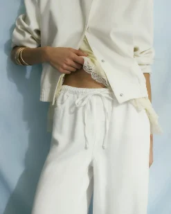 White Wide leg Drawstring Jeans