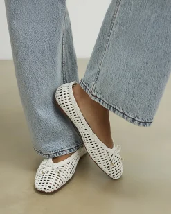 White Woven Flat Ballet Pumps