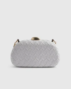 White Woven Hard Shell Clutch Bag