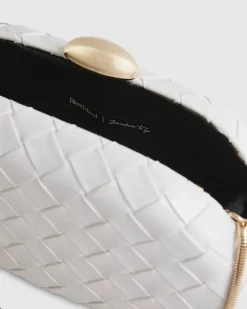 White Woven Hard Shell Clutch Bag