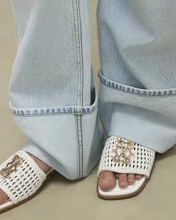 White Woven Mule Sandals