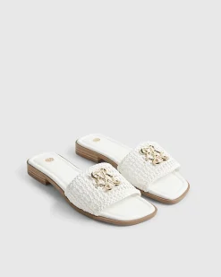 White Woven Mule Sandals
