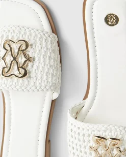 White Woven Mule Sandals