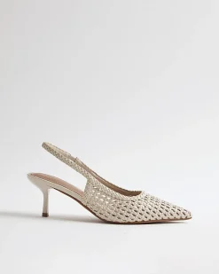 White Woven Slingback Court Heels