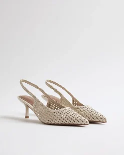 White Woven Slingback Court Heels