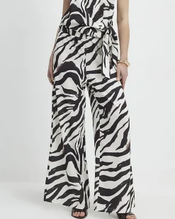 White Zebra Print Wide Leg Trousers