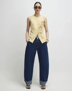 Yellow Asymmetric Bow Tie Front Waistcoat