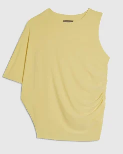 Yellow Asymmetric Drape Ruched Top