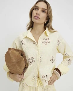 Yellow Cotton Blend Crochet Shirt