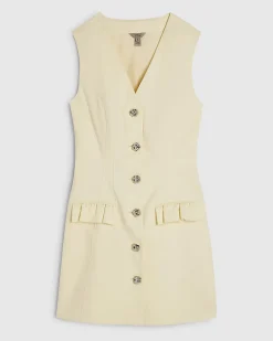 Yellow Cotton Blend Frill Pocket Mini Dress