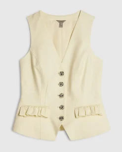 Yellow Cotton Blend Frill Pocket Waistcoat