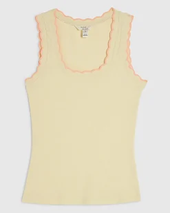 Yellow Cotton Blend Scallop Trim Tank Top
