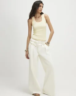 Yellow Cotton Blend Scallop Trim Tank Top