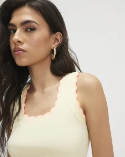Yellow Cotton Blend Scallop Trim Tank Top