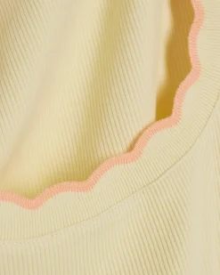 Yellow Cotton Blend Scallop Trim Tank Top
