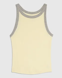 Yellow Cotton Blend Sleeveless Rib Tank Top