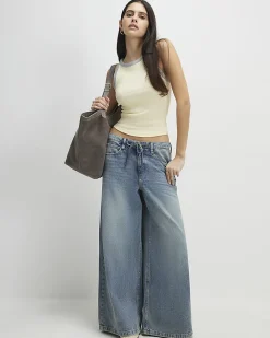 Yellow Cotton Blend Sleeveless Rib Tank Top