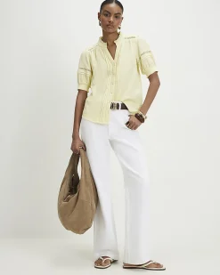 Yellow Cotton Frill Collar Pintuck Blouse