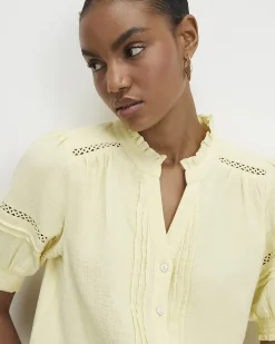 Yellow Cotton Frill Collar Pintuck Blouse
