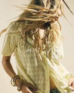 Yellow Cotton Lace Button Through Blouse