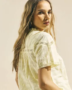 Yellow Cotton Lace Button Through Blouse