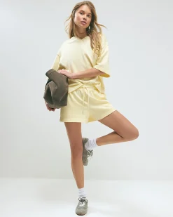 Yellow Cotton Loopback Shorts