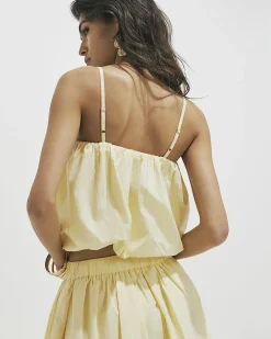 Yellow Cotton Poplin Bubble Hem Top