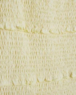 Yellow Cotton Sleeveless Shirred Broderie Top