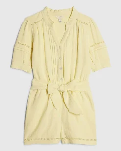 Yellow Cotton Textured Playsuit