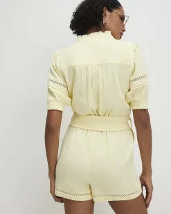 Yellow Cotton Textured Playsuit
