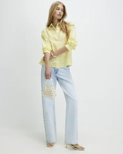 Yellow 3D Floral Embellished Shirt
