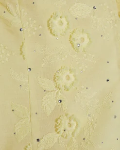 Yellow 3D Floral Embellished Tie Back Blouse