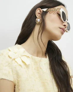 Yellow 3D Flower Boucle Mini Dress