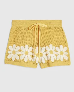 Yellow Daisy Crochet Shorts