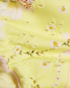 Yellow Daisy Print Broderie Bikini Bottoms
