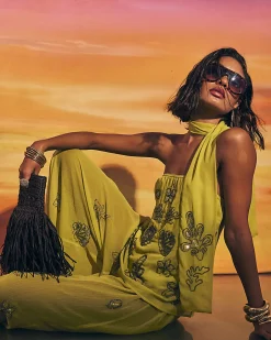 Yellow Embellished Bandeau Top