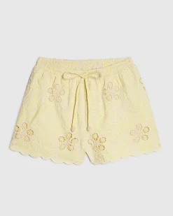 Yellow Embroidered Crochet Shorts